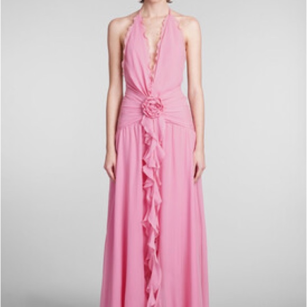 Pink Bluemarine  Halterneck silk georgette maxi dress NWT - Picture 2 of 5